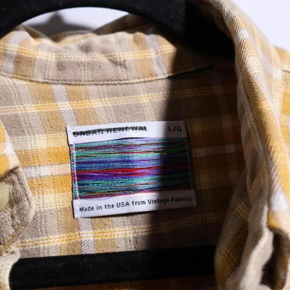 Urban Renewal Bleached VTG Flannel Plaid Button Top Gold Pink Grunge 90s L Artsy - Picture 2 of 8